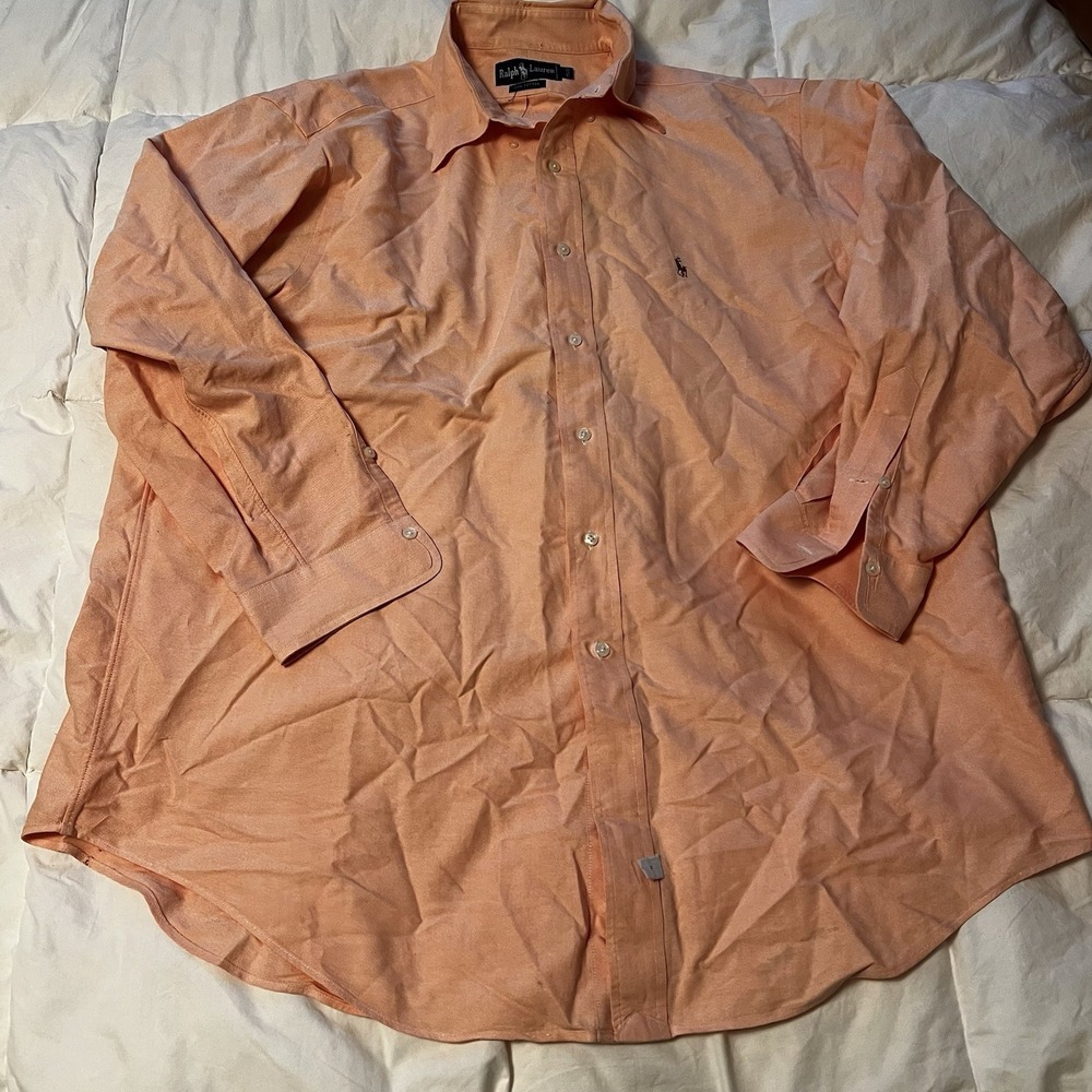 Polo Ralph Lauren Mens Oxford Shirt XL Orange Button Down Long Sleeve Brown Pony
